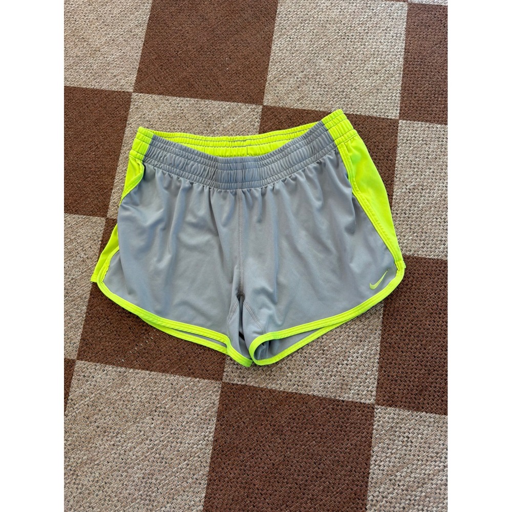 Nike Dri-FIT Running Shorts Gray Neon Yellow Womens Small Athletic Gym Workout